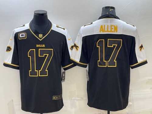Mens Buffalo Bills #17 Josh Allen Black Gold With C Patch Thanksgiving Vapor Untouchable Limited Stitched Jersey